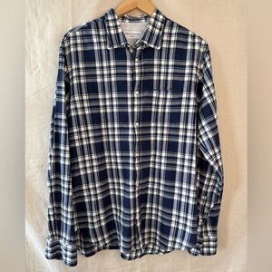 Officine Générale Blue Plaid Button Down Shirt - Size L | Cotton Linen Blend